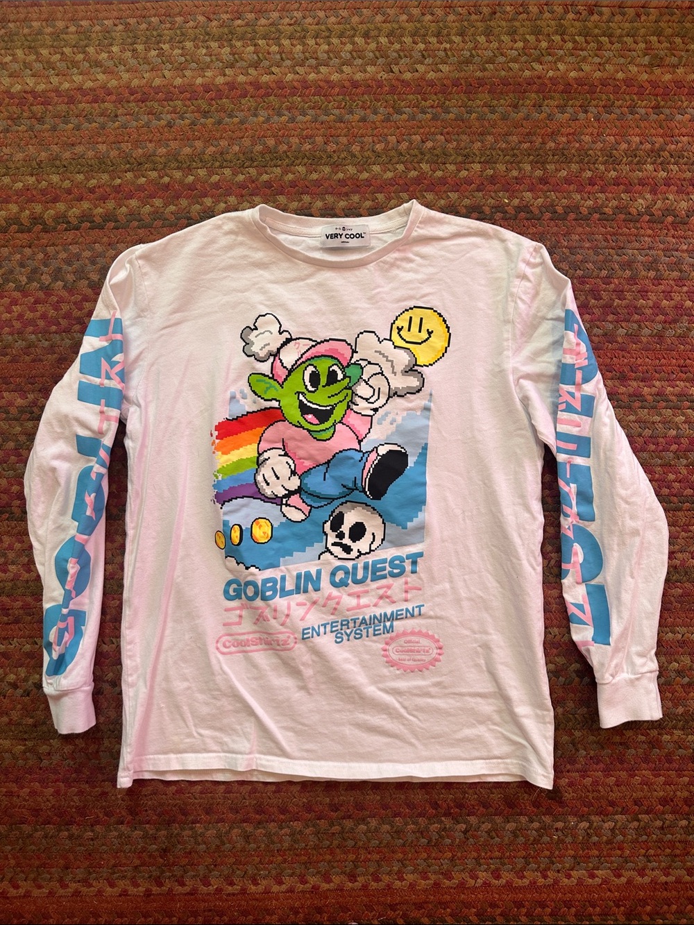 Goblin Quest Graphic Long Sleeve Tee with Rainbow Art video game cool shirtz